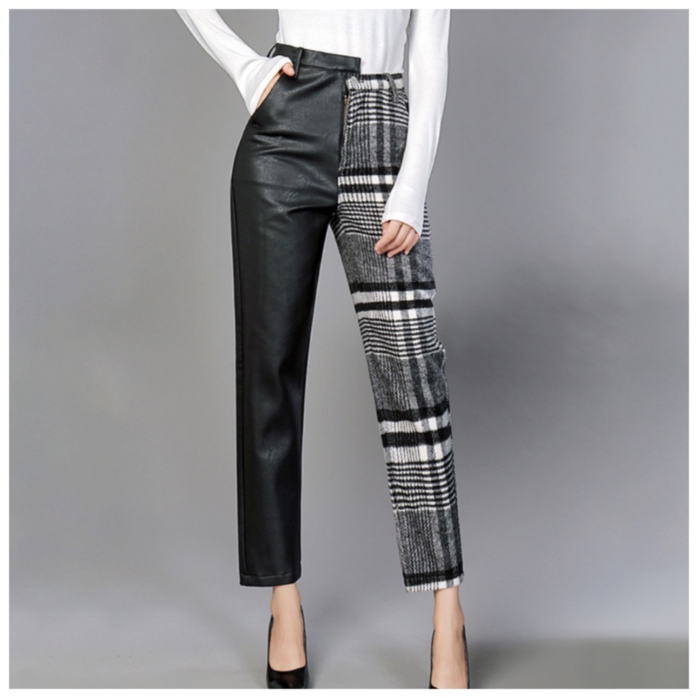 Stylish Black and Gray Plaid Women's Pants